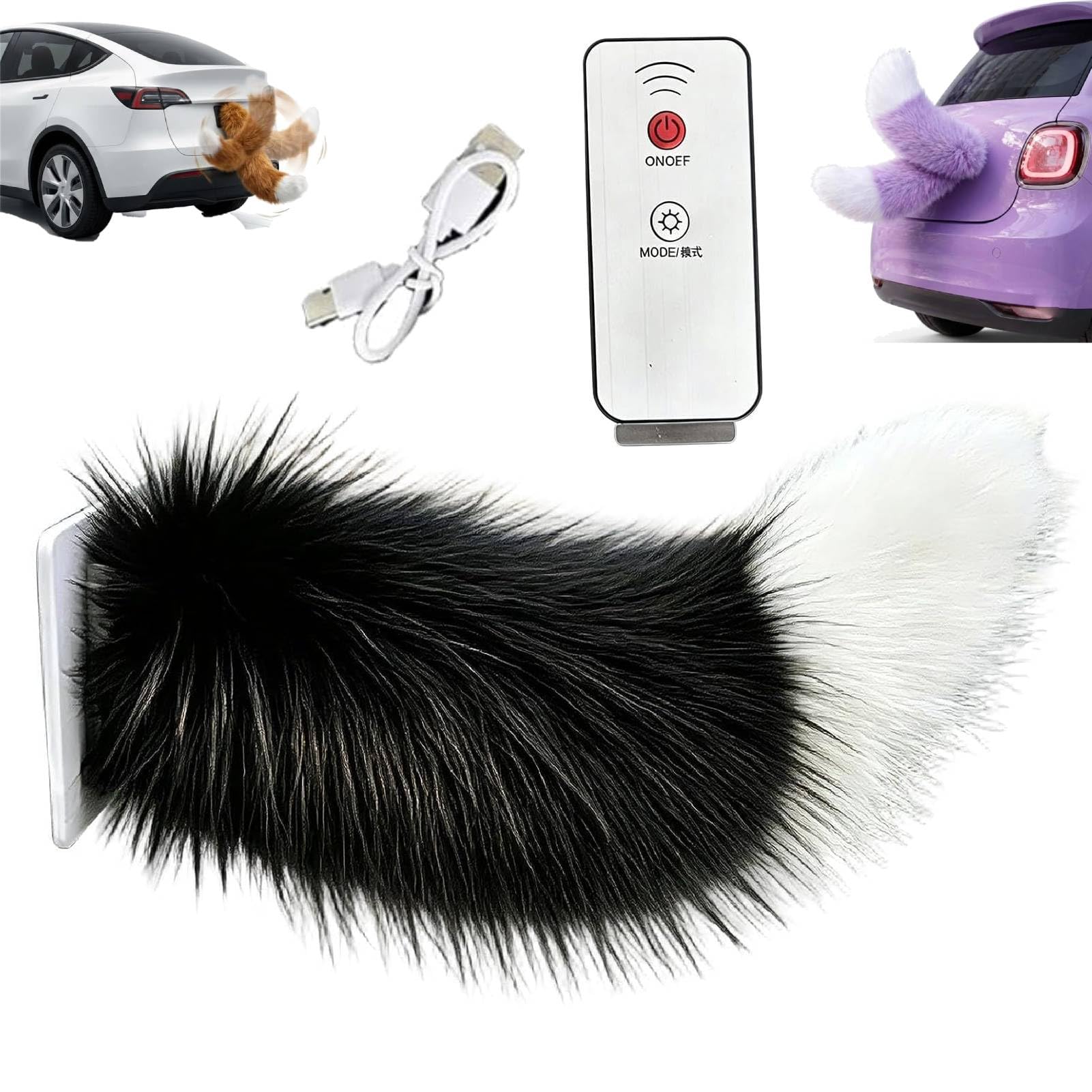 Remote Control Electric Car Tail, Adorable USB Rechargeable Remote Electric Furry Cars Tails, Rechargeable Cat Tail for Auto Trunk Bumper Decoration, Remote Control & Voice Control (#J)