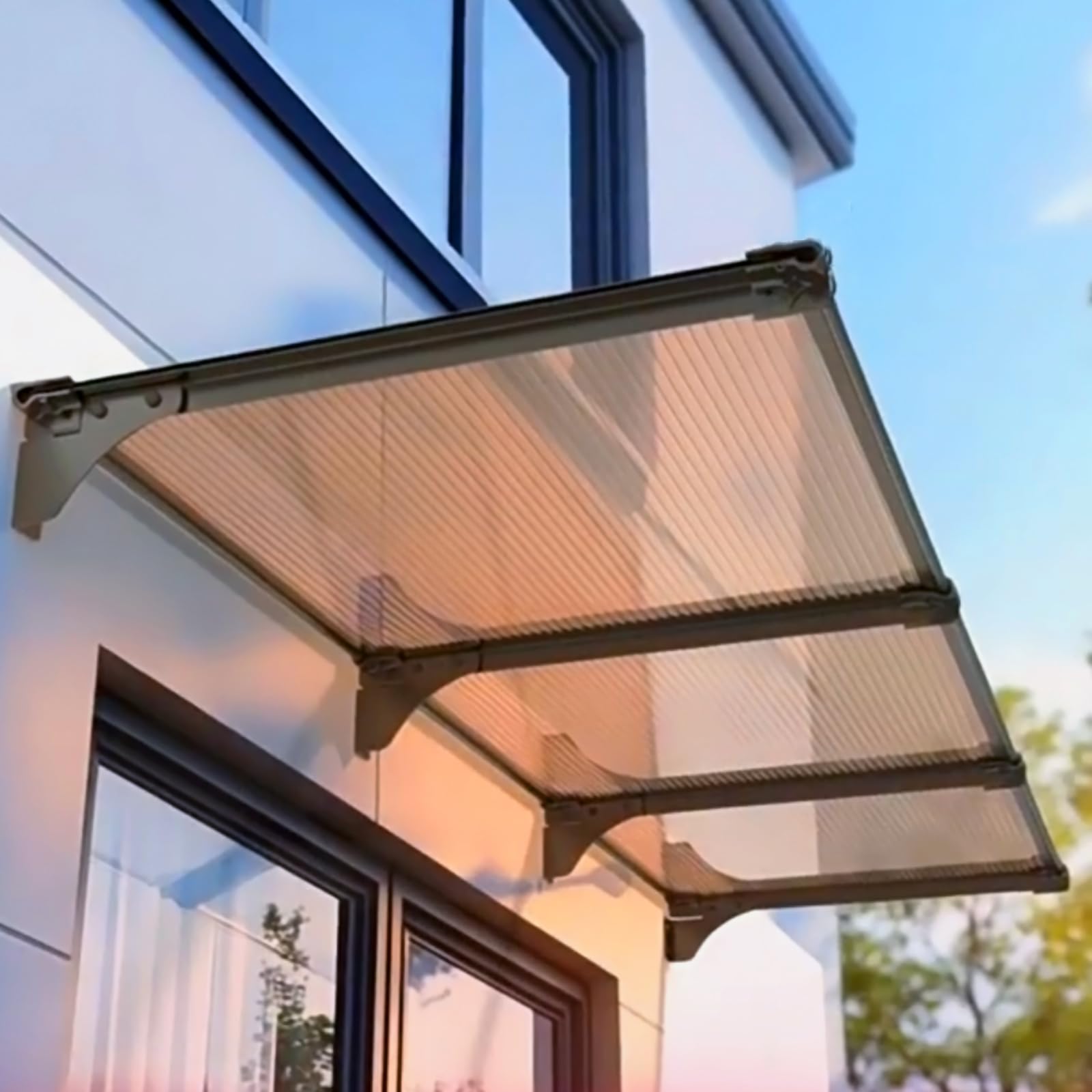 GJZQDKX Brown Polycarbonate Door Canopy, Weather Protection Awning for Front Entrance, Sun & Rain Shield, Fits 40-150 cm Doors (65x50 cm / 26x20 in)