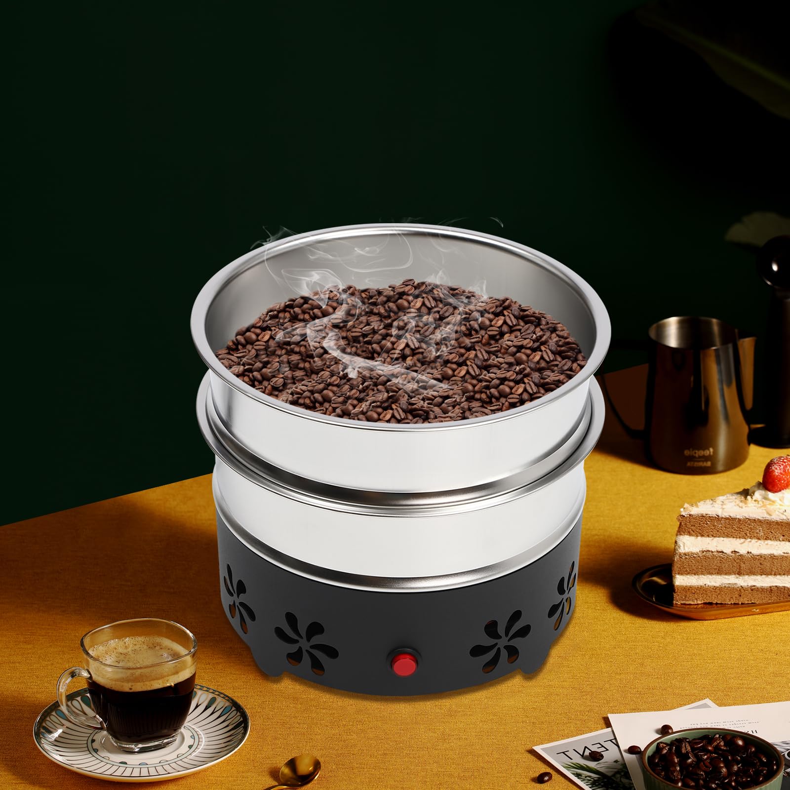 HANGKAI Kaffeebohnenkühler Elektronische, Bohnenkühlung Maschine mit 304 Edelstahl, Masche zwei Schichten 600g Große Kapazität Haushalt Rösten (110-220V)