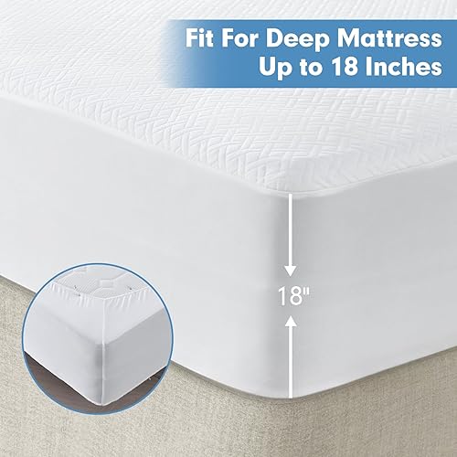 Miniatura 5 de Protector de colchón 100% impermeable, funda de colchón de bambú transpirable 3D de tela de aire refrescante con bolsillo profundo de 14 pulgadas,