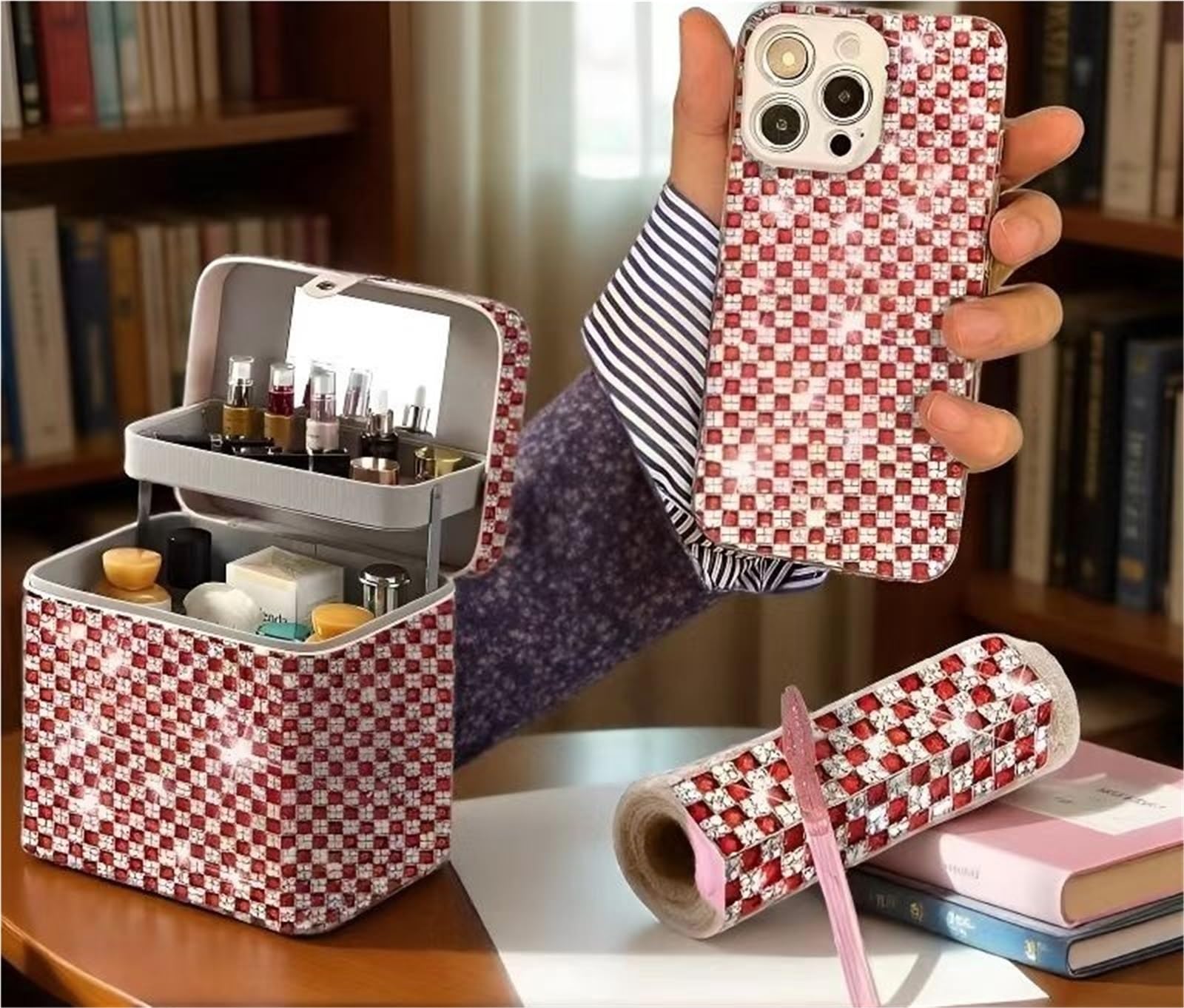 Brokatowa taśma, DIY wielokolorowa taśma z kryształu górskiego, paski łańcuchowe, rolka 1,2-3,8 mm, dekoracyjne rękodzieło domowe (czerwony, 3,8 mm)