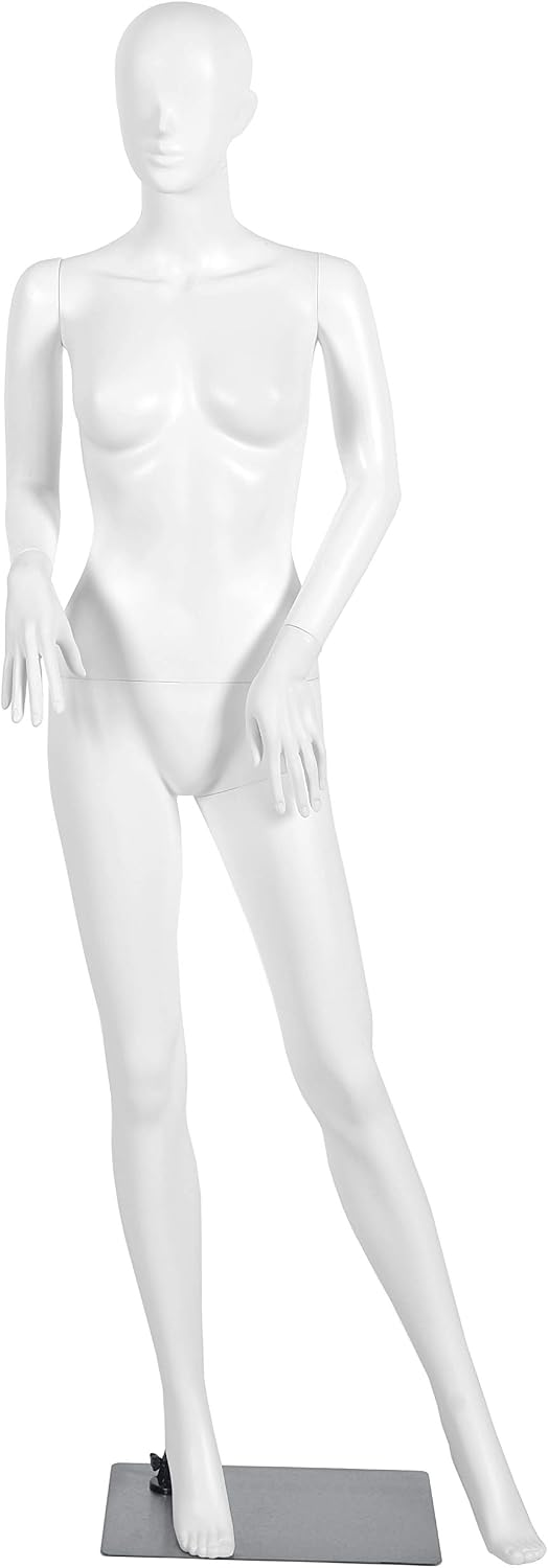 Giantex Female Mannequin Dress Form Display Manikin Torso Stand Realistic Metal Stand Plastic Detachable Clothing Full Body Mannequin W/Base White 5.8 FT, White