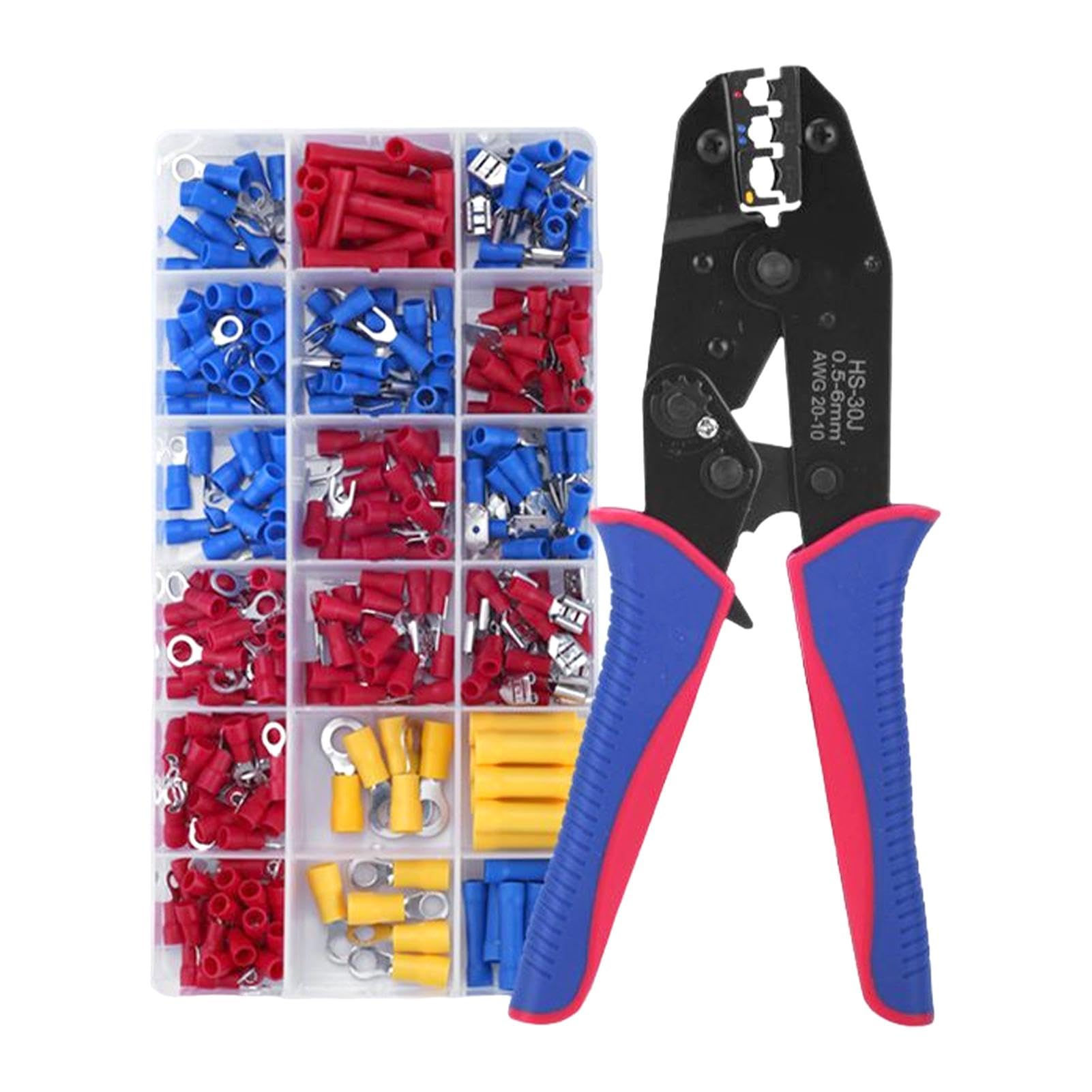 Crimping Tool Set including 300pcs Electrical Connectors - Wire Terminal Kit for Spade Connectors and Insulated Applications
