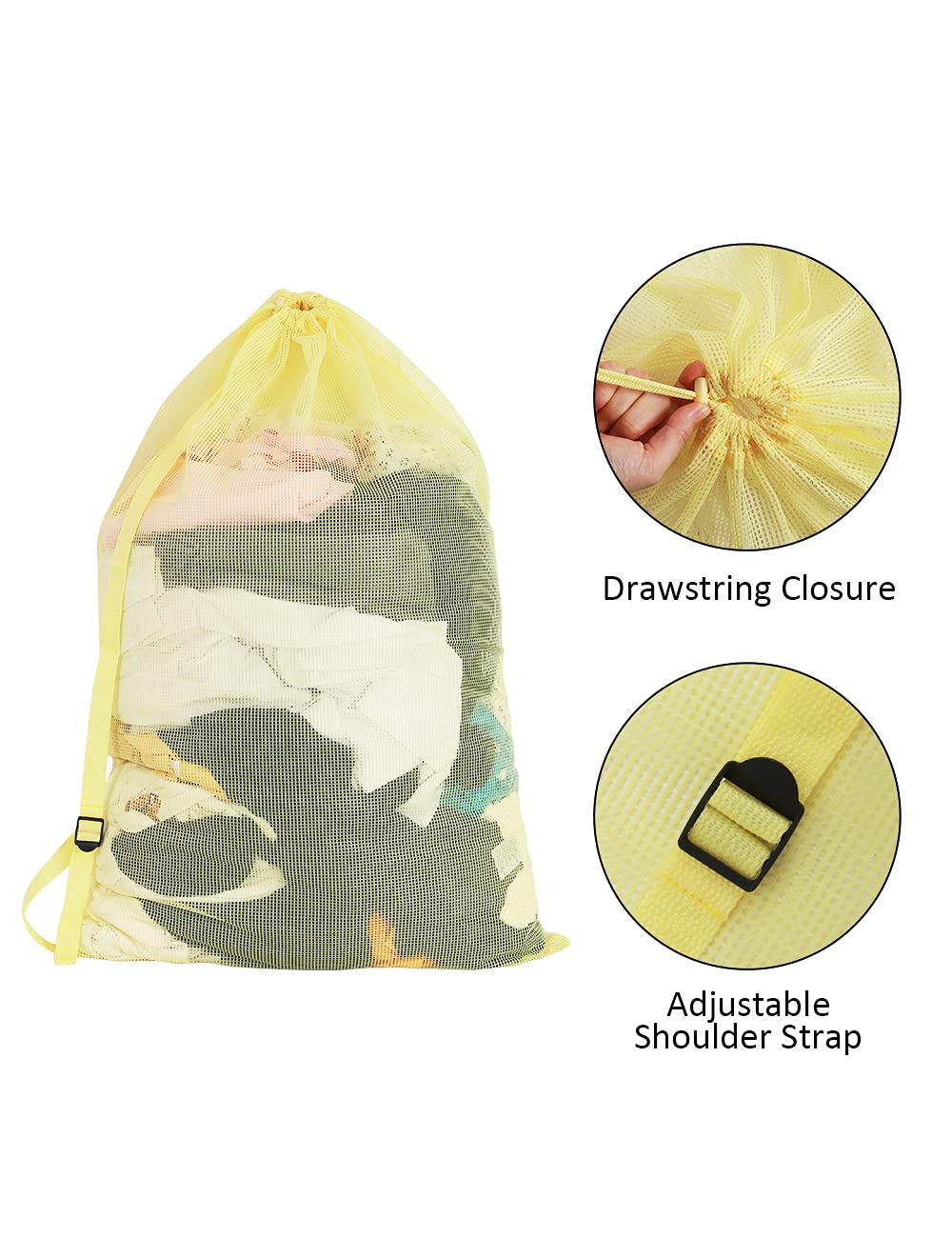 Daly Kate - Paquete de 3 bolsas de lavandería de malla con correas ajustables para el hombro individuales, 24 x 36 pulgadas, material de nailon resistente, forro de lavandería con cierre de cordón