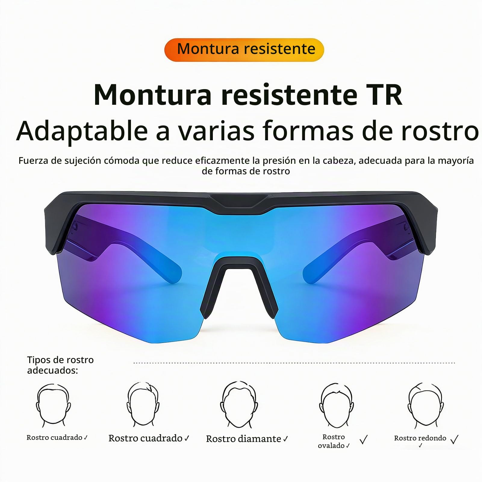 LICAEVEY Gafas Deportivas Bluetooth, Gafas de Sol de Ciclismo Inteligentes Inalámbricas, Lentes Polarizadas Azules, Altavoces de Micrófono Incorporados, Visión HD, Controles Táctiles para