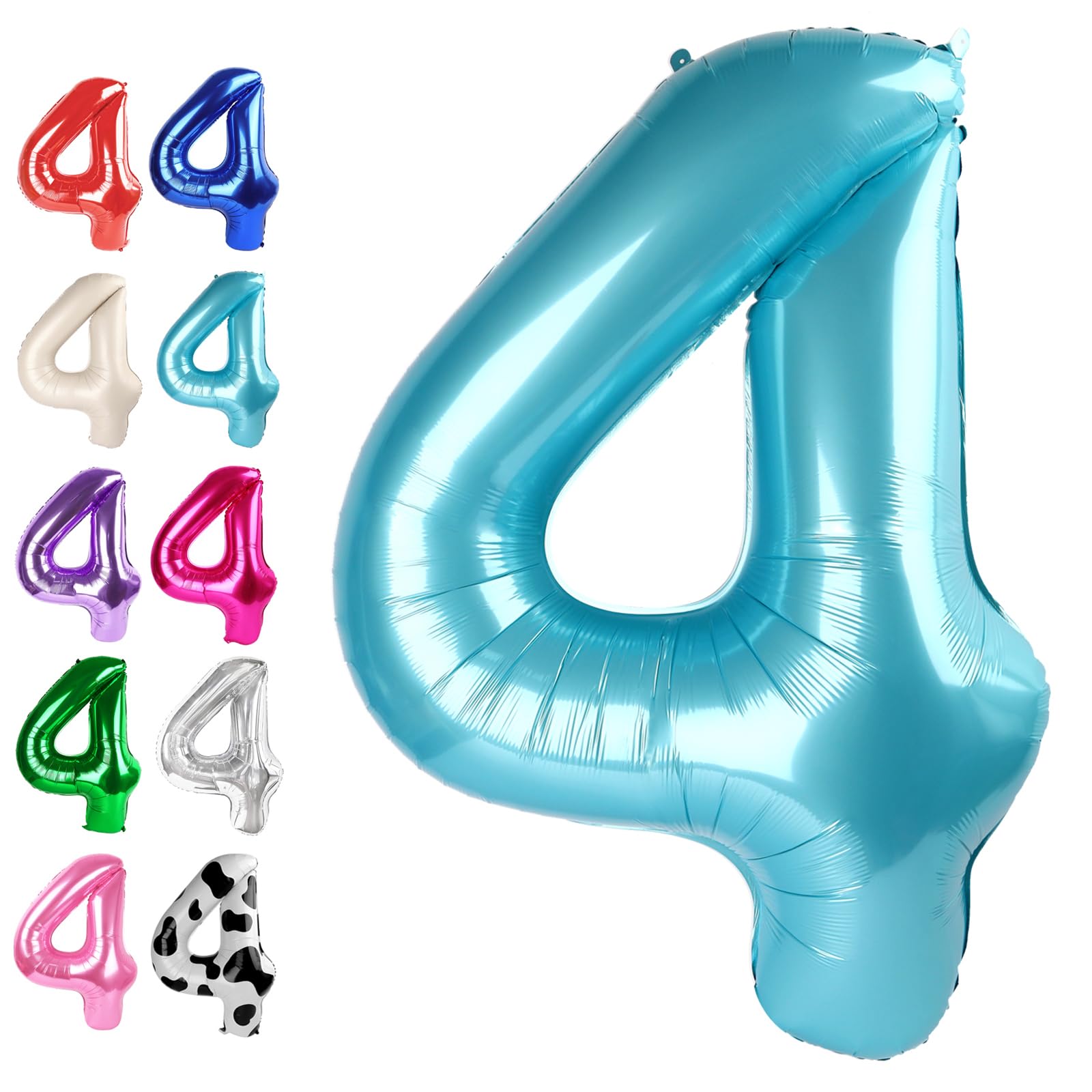 40 Inch Pearl Blue Large Number 4 Birthday Balloon, Giant Number Four 14 24 34 40 44 Balloons, Foil Mylar Big Balloons for Anniversary Graduation