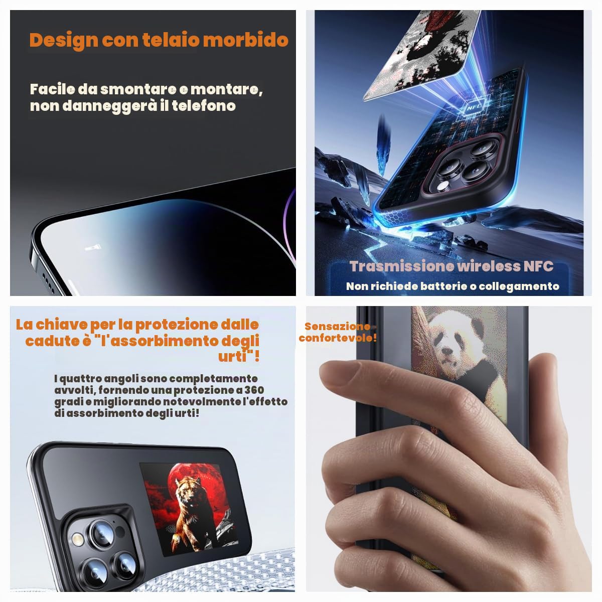 Custodia aggiornata per smartphone con schermo a 4 colori e inchiostro Trasmissione NFC fai da te per immagini/immagini/foto/testo per iPhone 16 (nero)