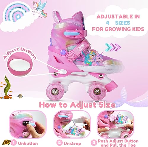 Miniatura 5 de Girls Roller Skates for Kids Ages 3-12 Adjustable Light Up Roller Skates for Toddlers Beginners Boys Unicorn Mermaid Rainbow Gift for Indoor Outdoor