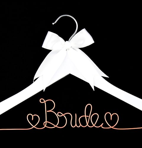 Miniatura 9 de Bride to Be - Colgador para vestidos de novia, madera blanca y alambre con flor, perchas para vestidos de novia, vestidos (blanco con plata y flores)