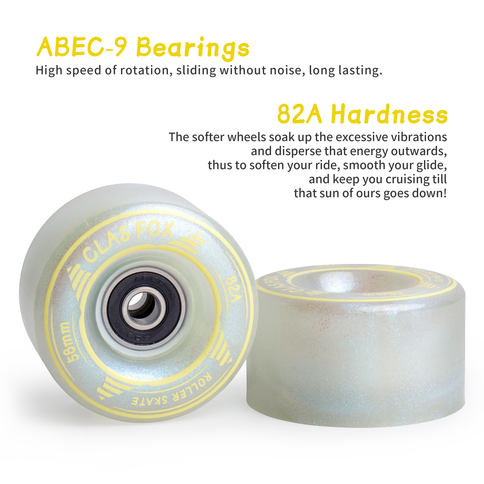 Ruedas para patines para exteriores o interiores, 58 mm, 32 mm, 82 A (juego de 8) (blanco)