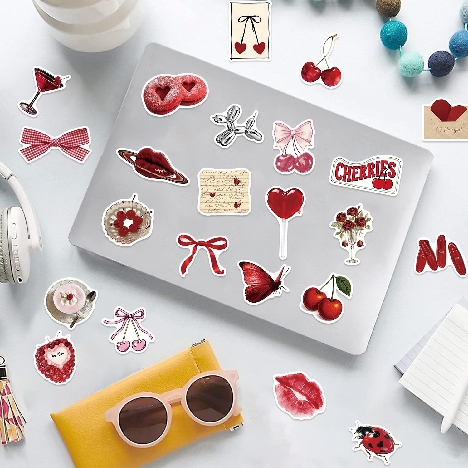 50 Pieces Y2k Cherry Girl Stickers for Water Bottle, Red - Image 3