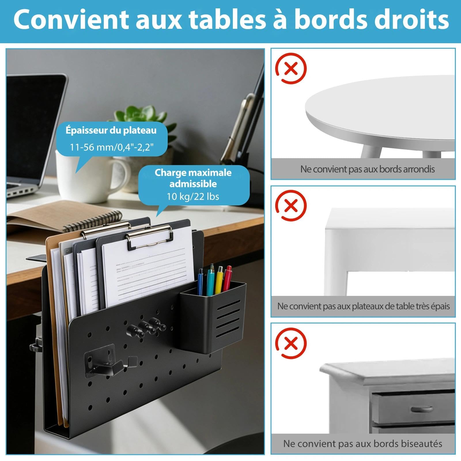 Contenitori Laterali per Scrivania, Supporto per Laptop Sotto Il Tavolo, Organizer Da Scrivania Sospeso Senza Forare, Con Ganci E Ganci per Cavi, Organizer per Ufficio E Home Office
