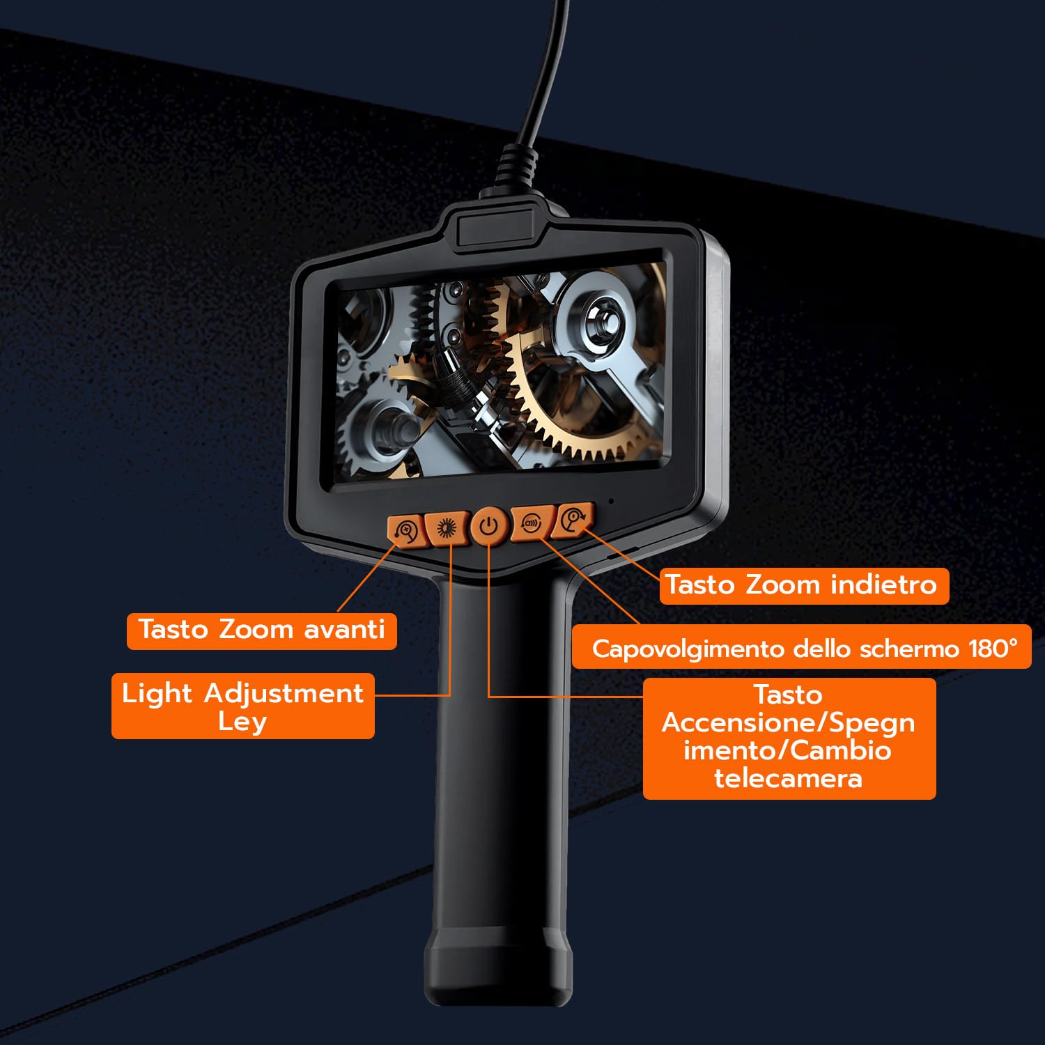 Mcbazel Endoscopio con Luce, 8mm Dual Lens Telecamera Ispezione con Schermo IPS da 4,3 Pollici 1080P HD, Telecamera Endoscopica IP67 Impermeabile con Zoom 3x, 8 LED Regolabili, Cavo Semirigido 5M