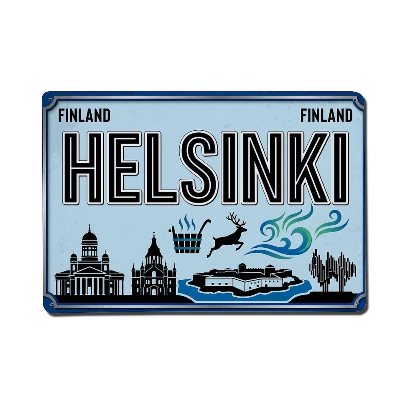Cwbufd 8X12inch(20X30cm) Vintage Travel Helsinki Finland Cathedral Sauna Metal Tin Sign Plaque Wall Decor For Cafe, Club Bar, Office, Garden Metal Poster 8X12inch