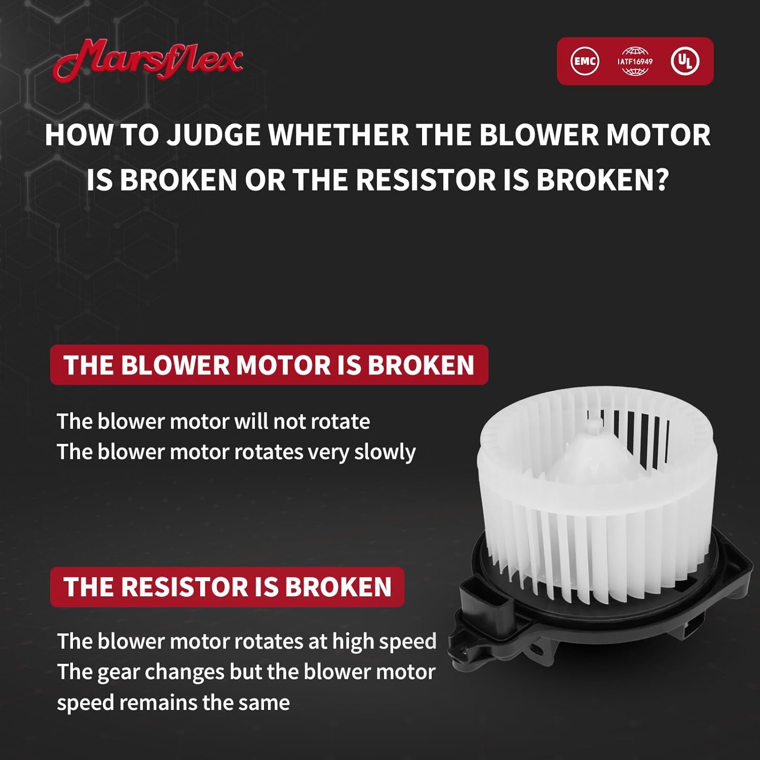 Marsflex Front Blower Motor 700188 for 2005-2015 Toyota Tacoma, 2005 2006 2007 2008 2009 2010 2011 2012 2013 2014 2015 Blower Motor Fan OE: 75846, PM9297, 87103-04040, 87103-04043, 87103-04044