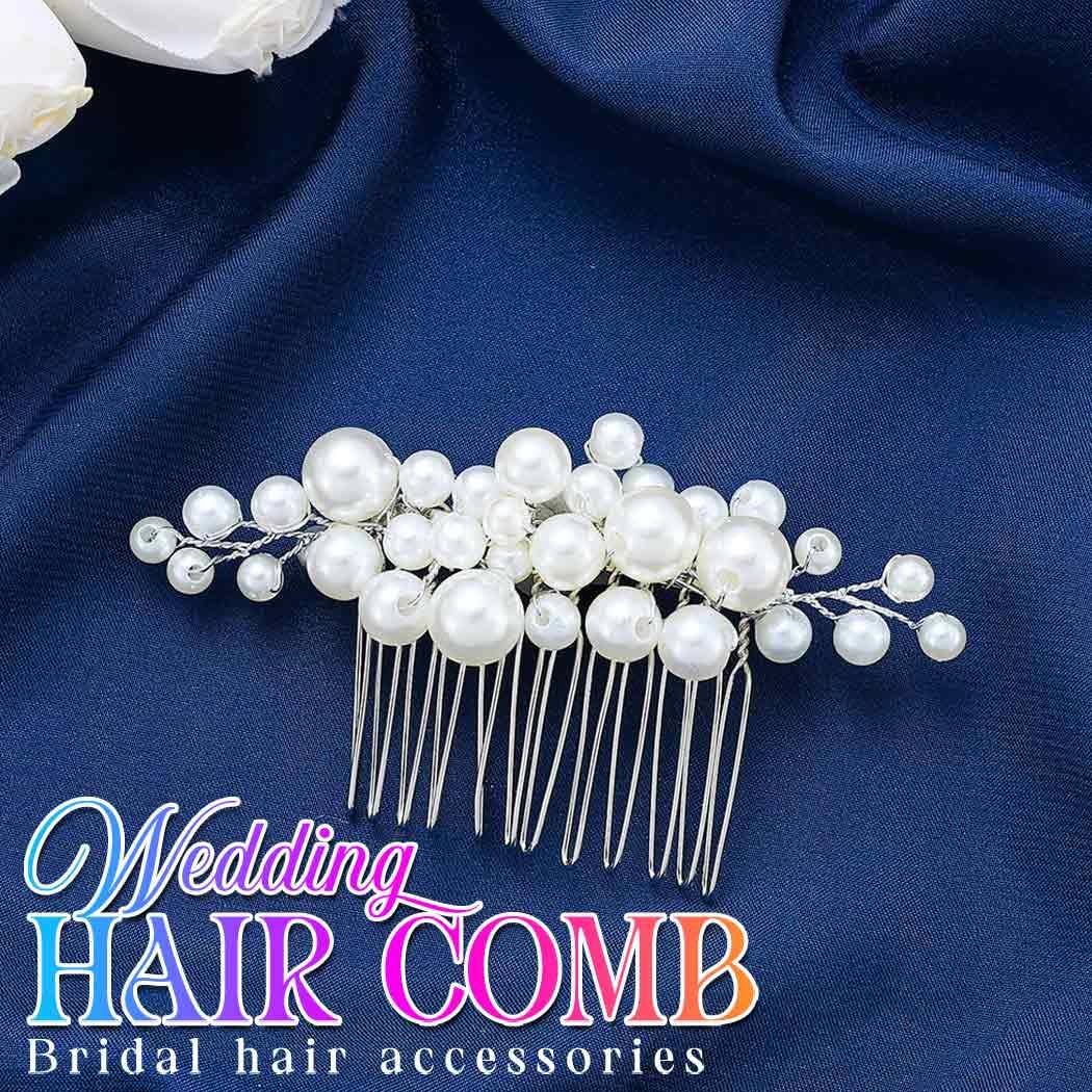 HEREAD Pearl Bride Wedding Hair Comb Silver Bridal Hair Pieces Hair Accessories for Women (Silver)