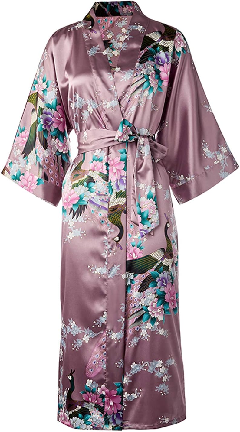 Applesauce - 868P - Plus Size Women’s Satin Kimono Long Robe – Floral