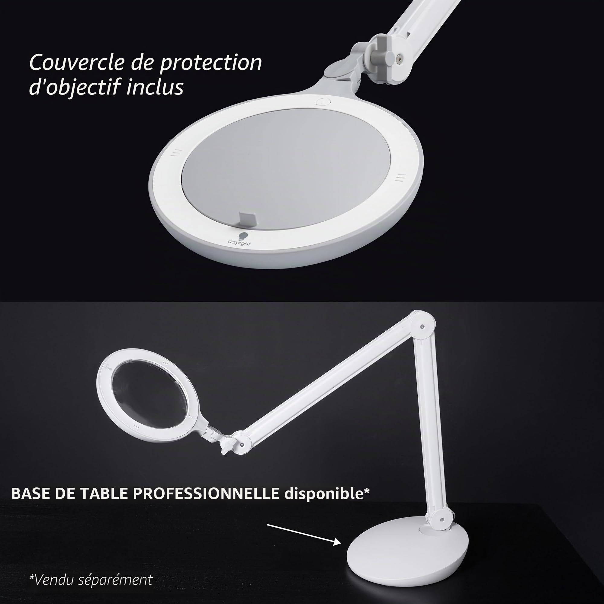 Lampe loupe LED Daylight Omega 7, 1,75x, Bras réglable, 4 Niveaux, 6 300 lux à 15,2 cm, lentille 17,8 cm, éclairage Pro pour précision, Blanc, 1 unité