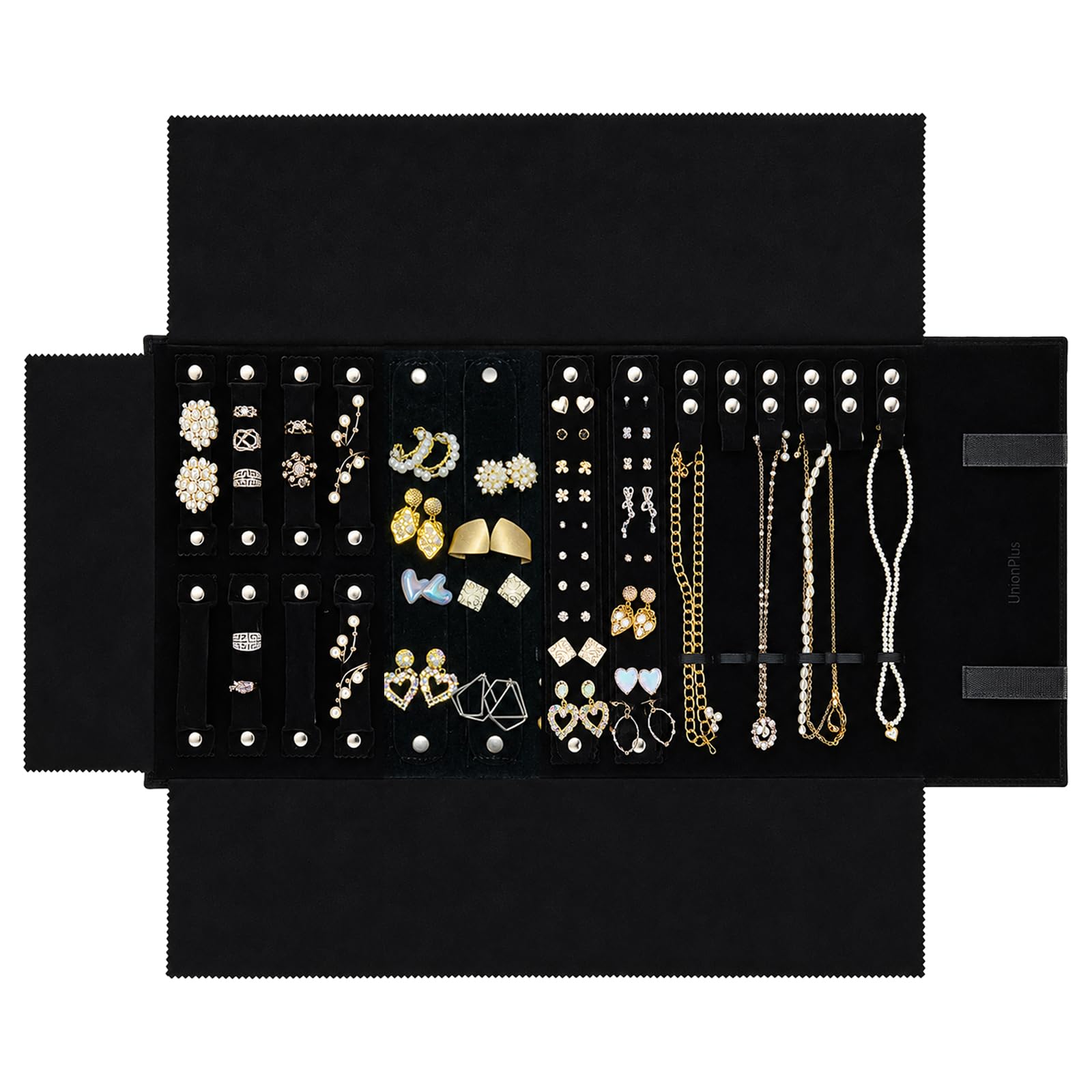 UnionPlus Travel Jewelry Roll Organizer, Black