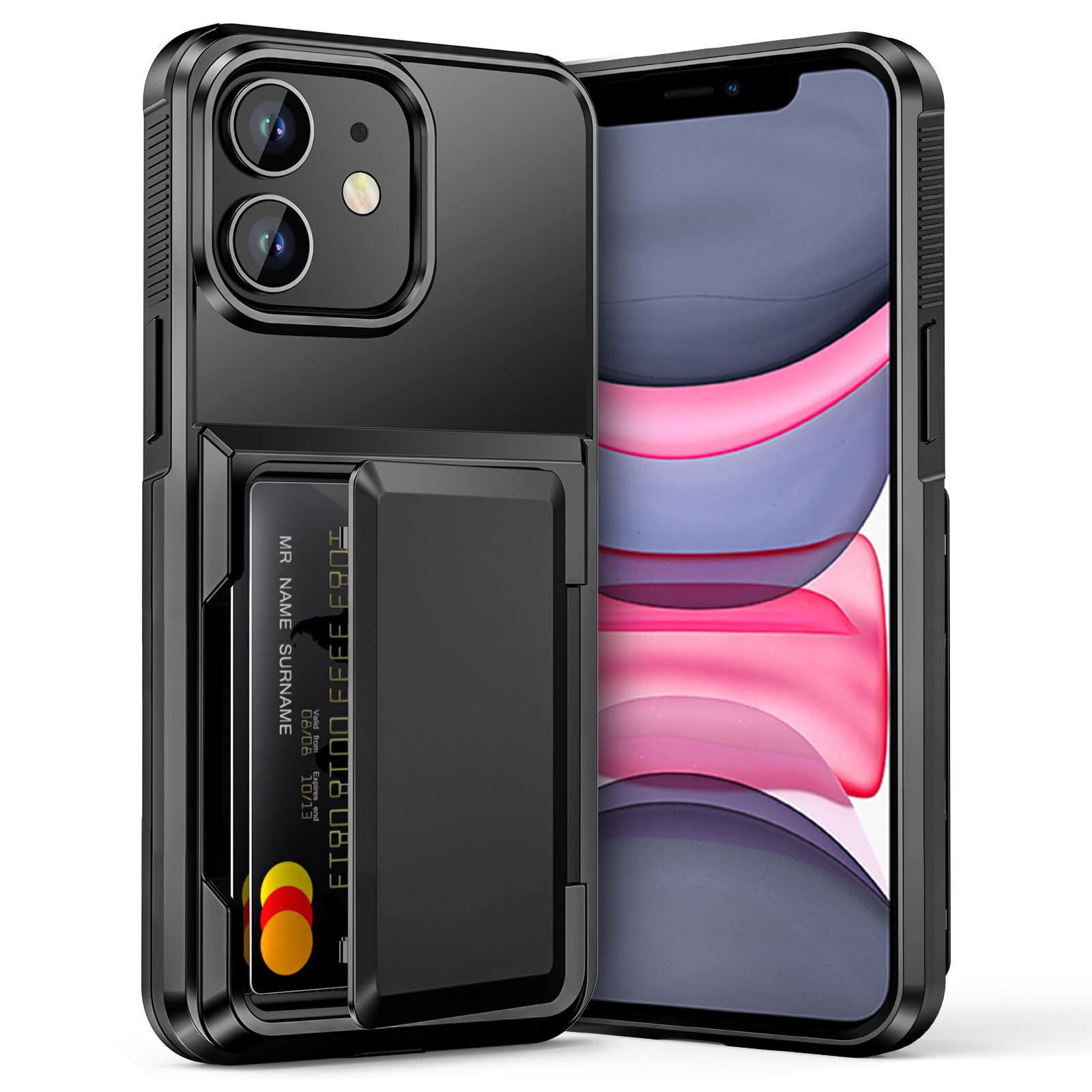 Vofolen for iPhone 11 Case Wallet with Card Holder Max 5 Cards Dual Layer Heavy Duty Shockproof Drop