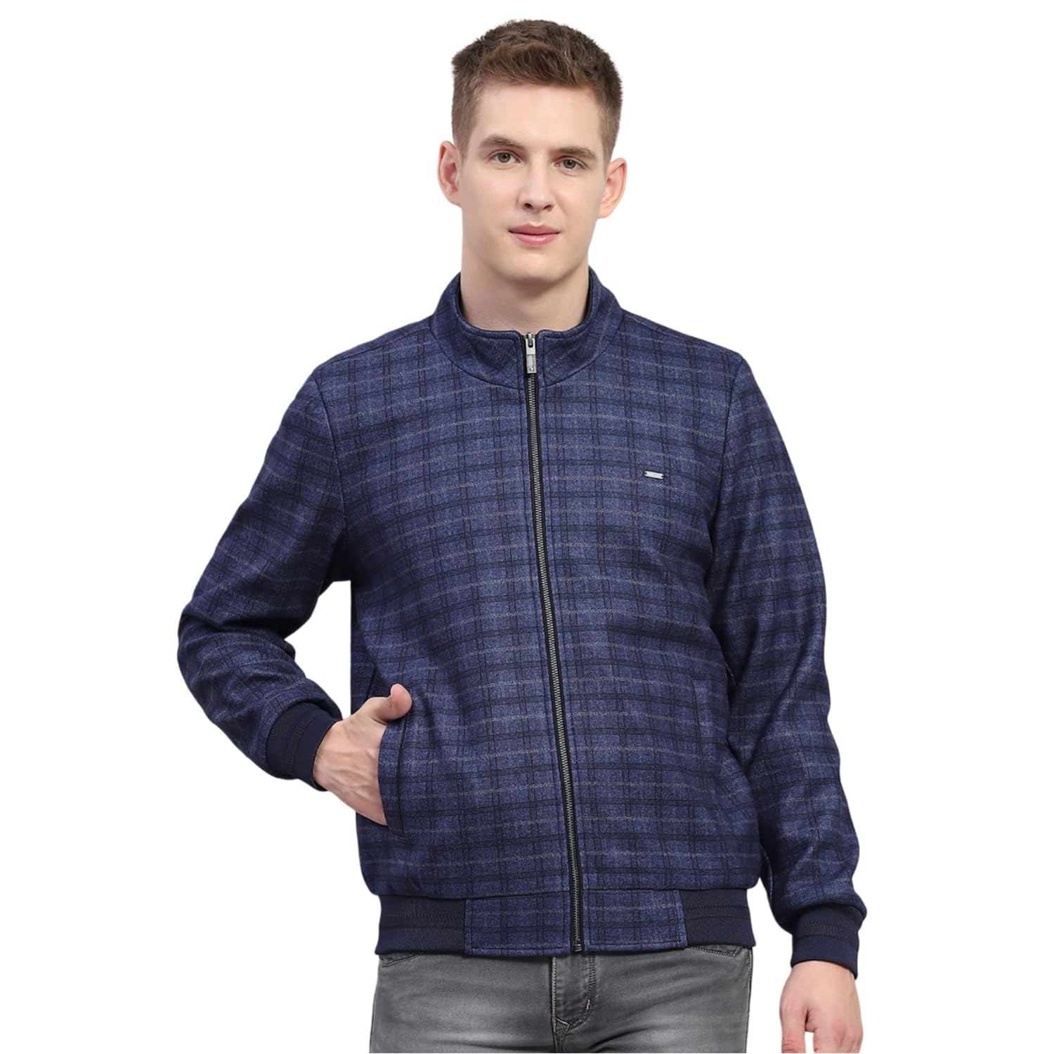 monte carlo Mens Check Navy Blue Mock Neck Full Sleeve Jacket-picture-44