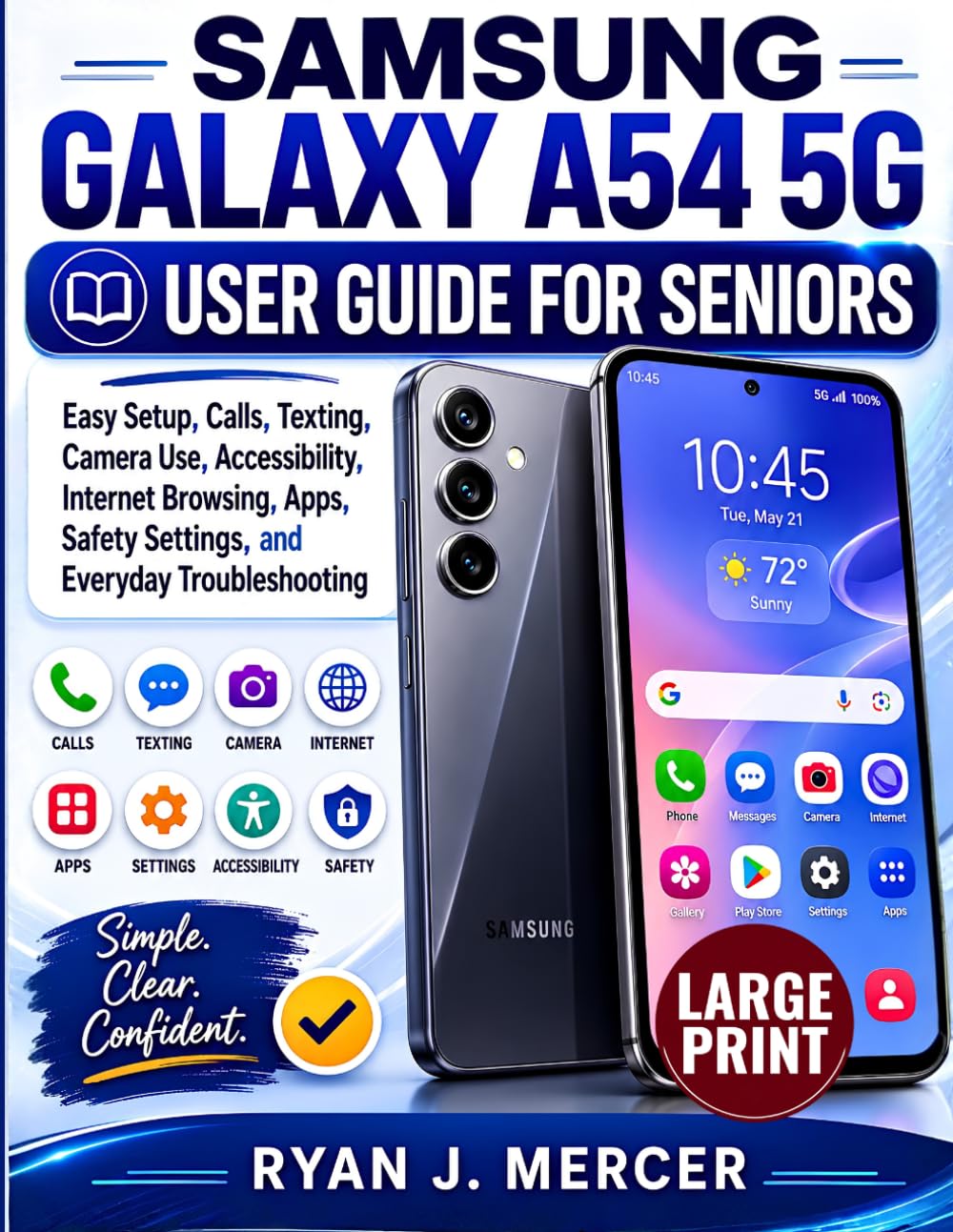 Samsung Galaxy A54 5G User Guide For Seniors: Easy Setup, Calls, Texting, Camera Use, Accessibility, Internet Browsing, Apps, Safety Settings, and Everyday Troubleshooting