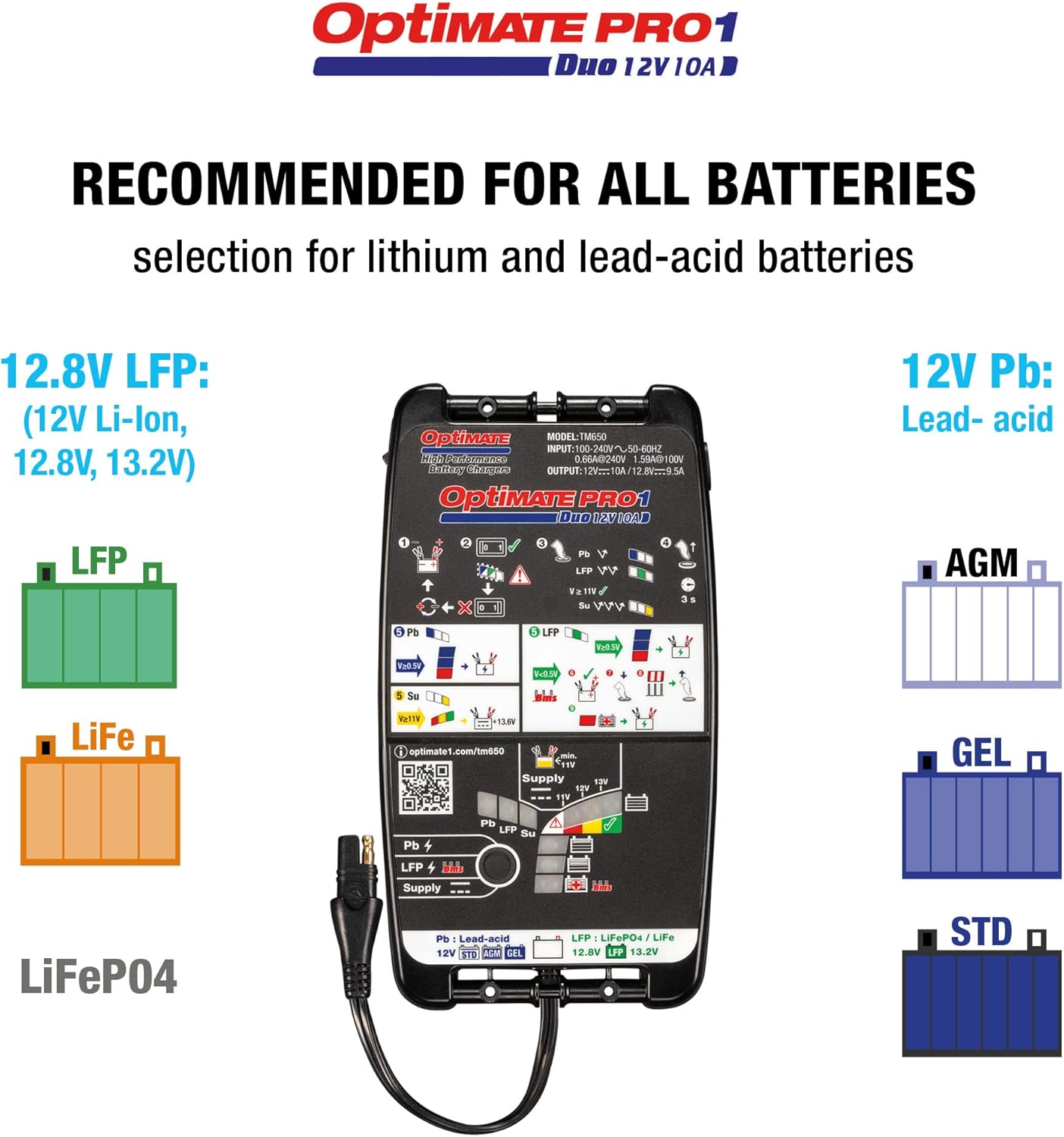 Tecmate OptiMate PRO-1 DUO battery type selection