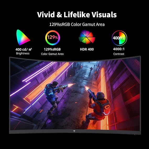 KTC H27S5C 27 Curved Gaming Monitor, 1440P QHD 144Hz 120Hz Monitor, 1500R HVA Panel, HDR400, Adaptive Sync, 400nits, HDMI 2.0 x2, DP 1.4, VESA 100x100 PC Monitor