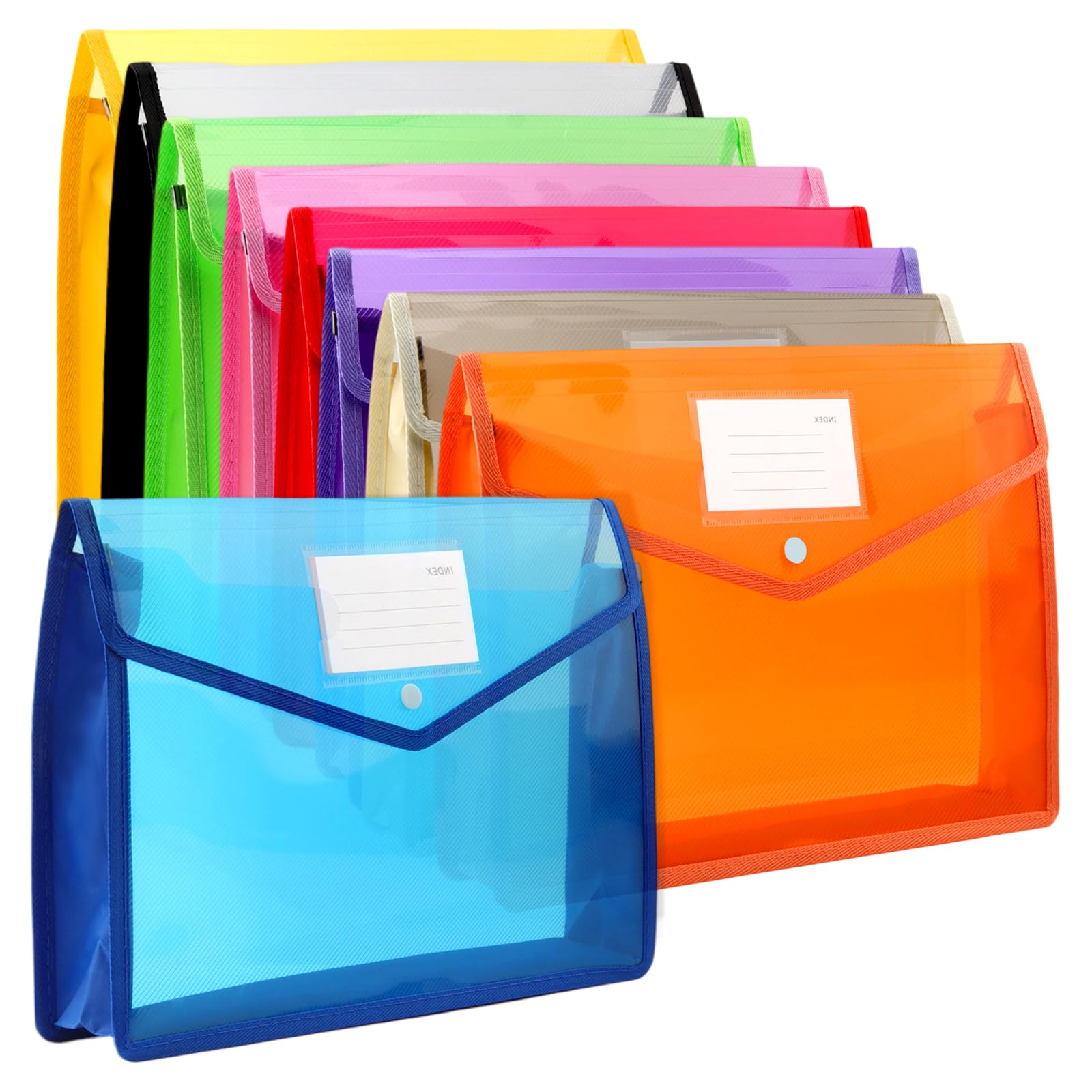 MAHIONG 9 PCS A4 Plastic Wallet Folders with Popper, Folders for Paperwork A4, Plastic Document Folder for Office Home, 33x25x6cm