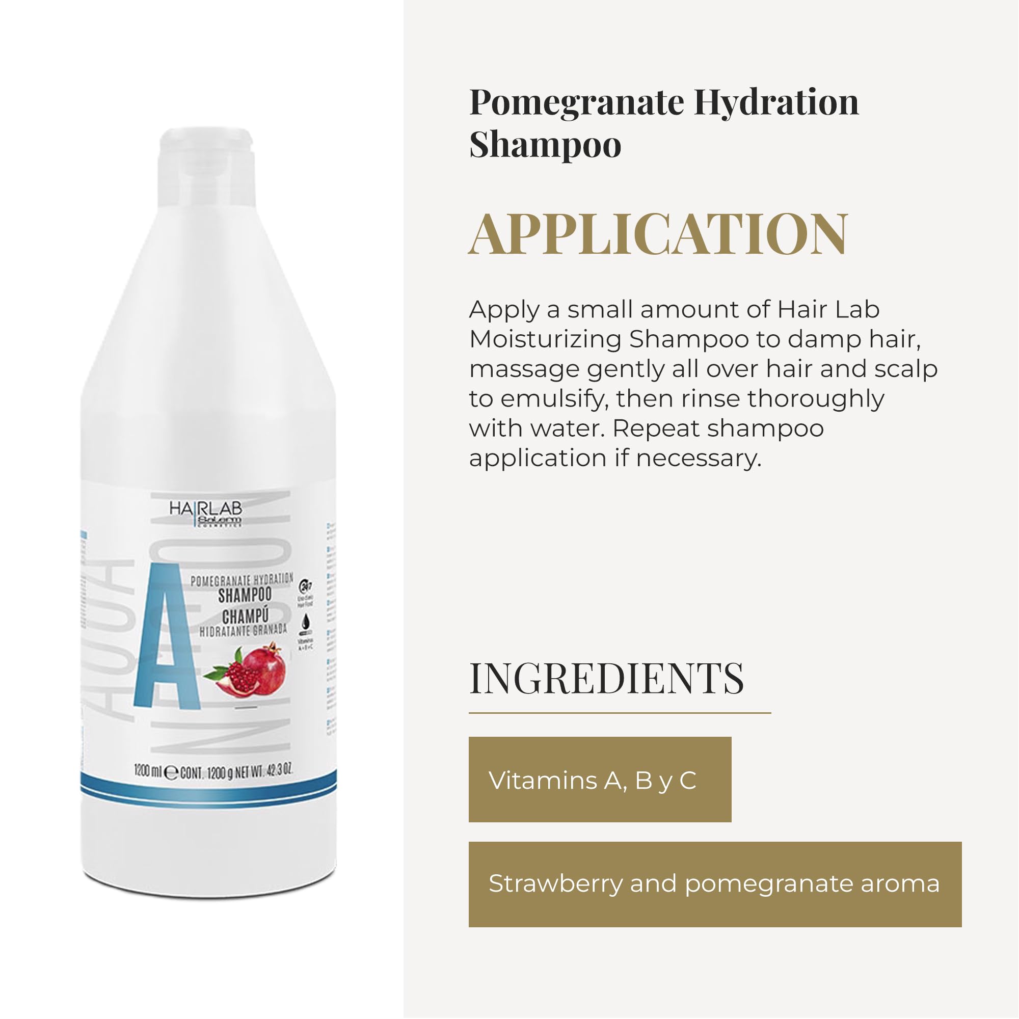 SALERM Champú Hidratante Hair Lab Granada 1200 ml sin Parabenos Vegano