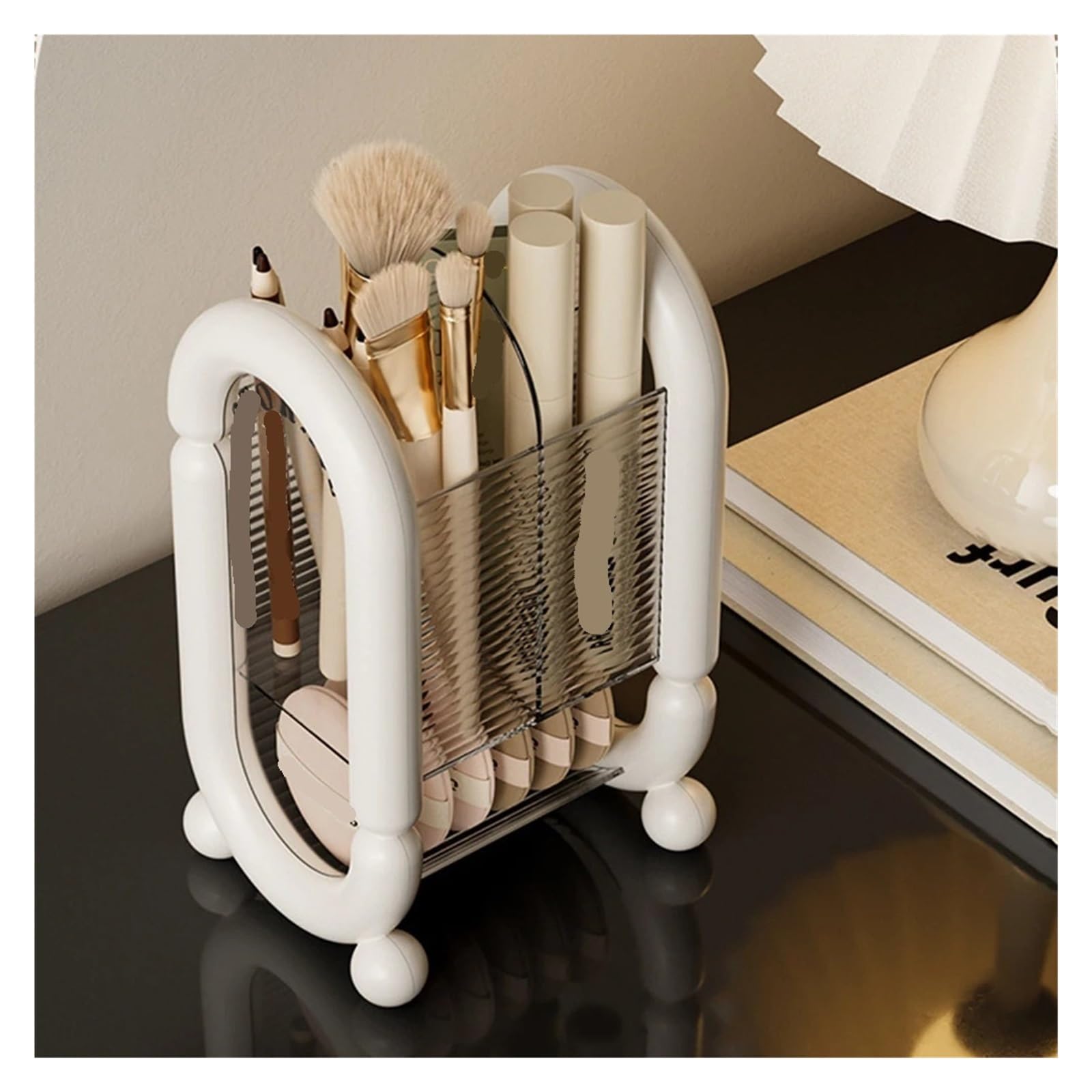 Make-up-Pinselhalter-Box, praktische Aufbewahrungsbox, Office Home Storage Rack, Aufbewahrung, Stand-up-Make-up-Pinselhalter für Kommode, Badezimmer(White)