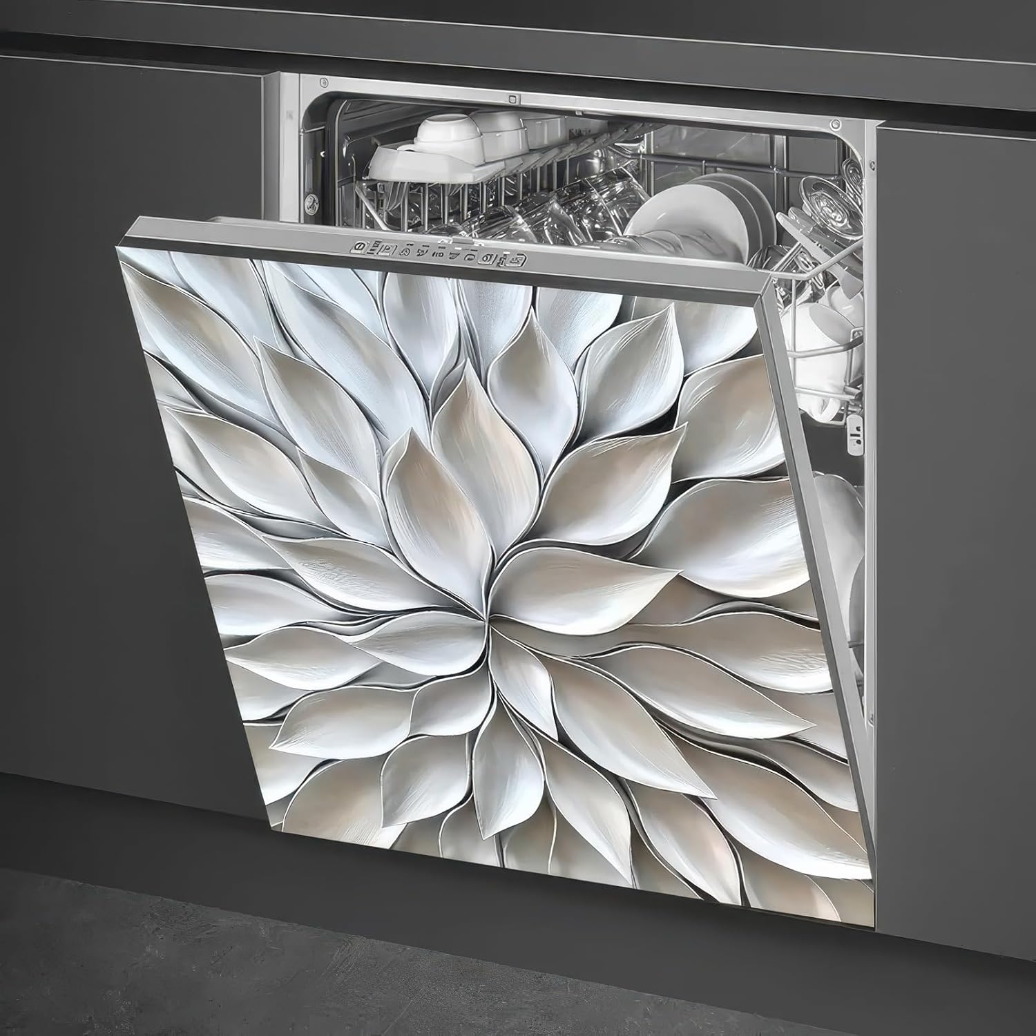 Silver Floral Dishwasher Magnet Sticker Cover Panel Decal Refrigerator Magnetic Sticker Decorative for Kitchen Decoration Anti-Scratch Magnetic Stickers Fridge Refrigerator Panel 23x26 Inch