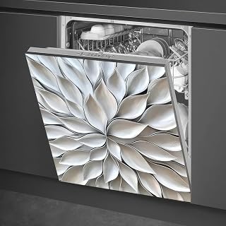 Flowers Dishwasher Magnet Cover 23x26 Inch Silver Petal Texture Magnetic Dishwasher Cover Washers Fridge Panel Decal Cover Washing Machine Cabinet Reusable Dishwasher Door Covers Decorative