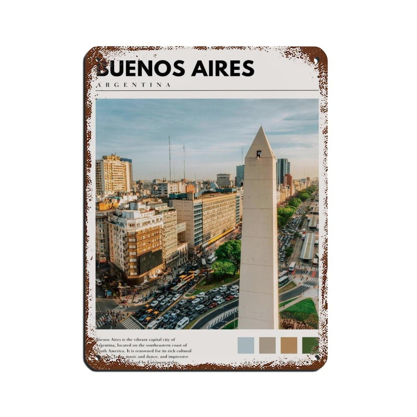 Buenos Aires Argentina Poster Tin Sign Vintage Metal Pub Club Cafe Bar Home Wall Art Decoration Poster Retro 12x16inch(30x40cm)