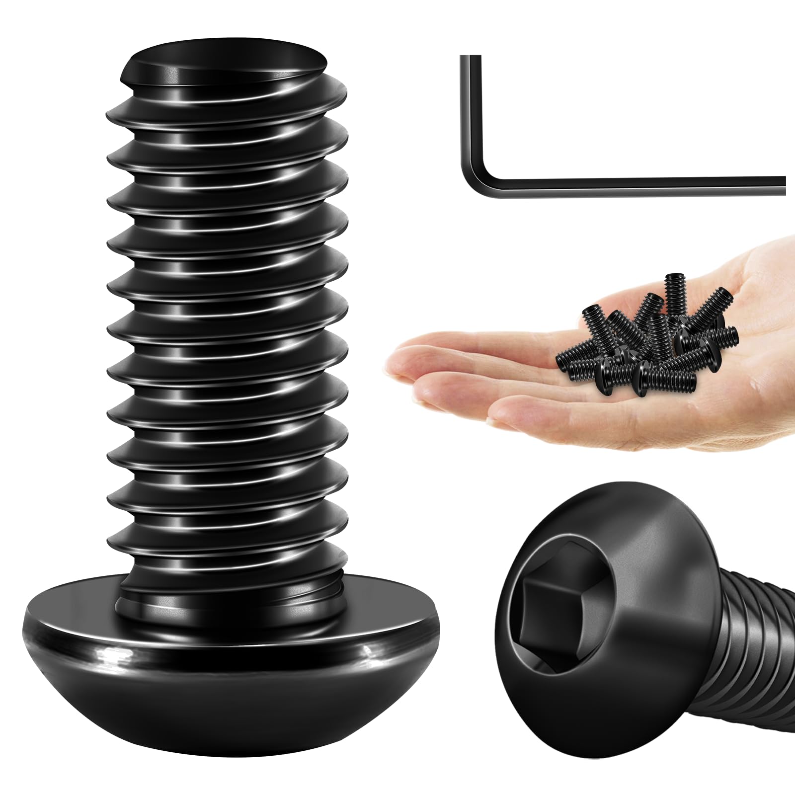 Mywish 5/16-18 x 3/4" 20Pcs Button Head Socket Cap Bolts Screws, 304 Stainless Steel 5/16 Bolts, Allen Drive Furniture Screws, Black Oxide & Hex