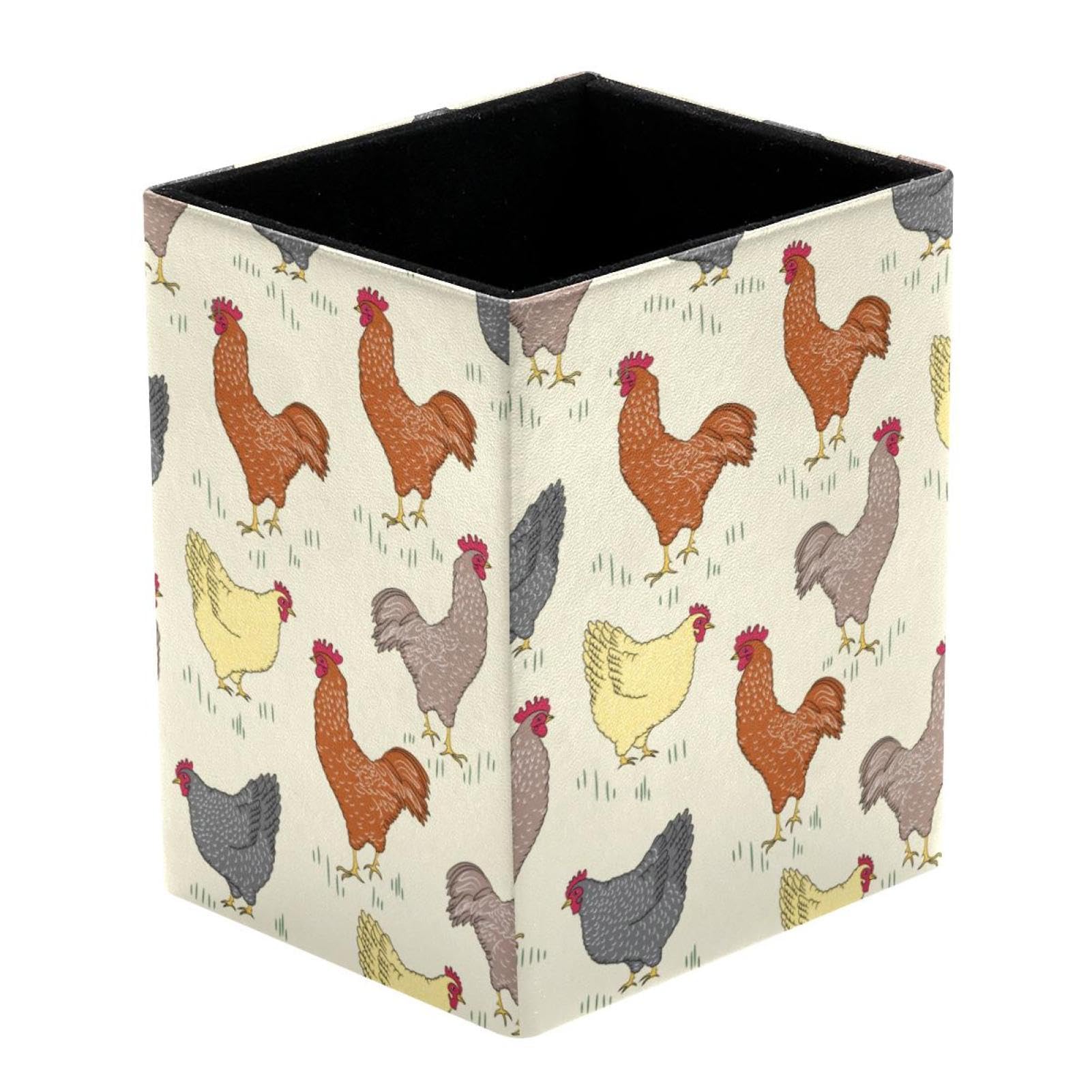 Vapokf Women's Multi Pencil Holders For Desk, Rooster Chicken And Grass On Light Yellow Prints Pen Holders Pen Pot Makeup Brushes Storage Desktop Stationary Supplies Organiser For Home Office