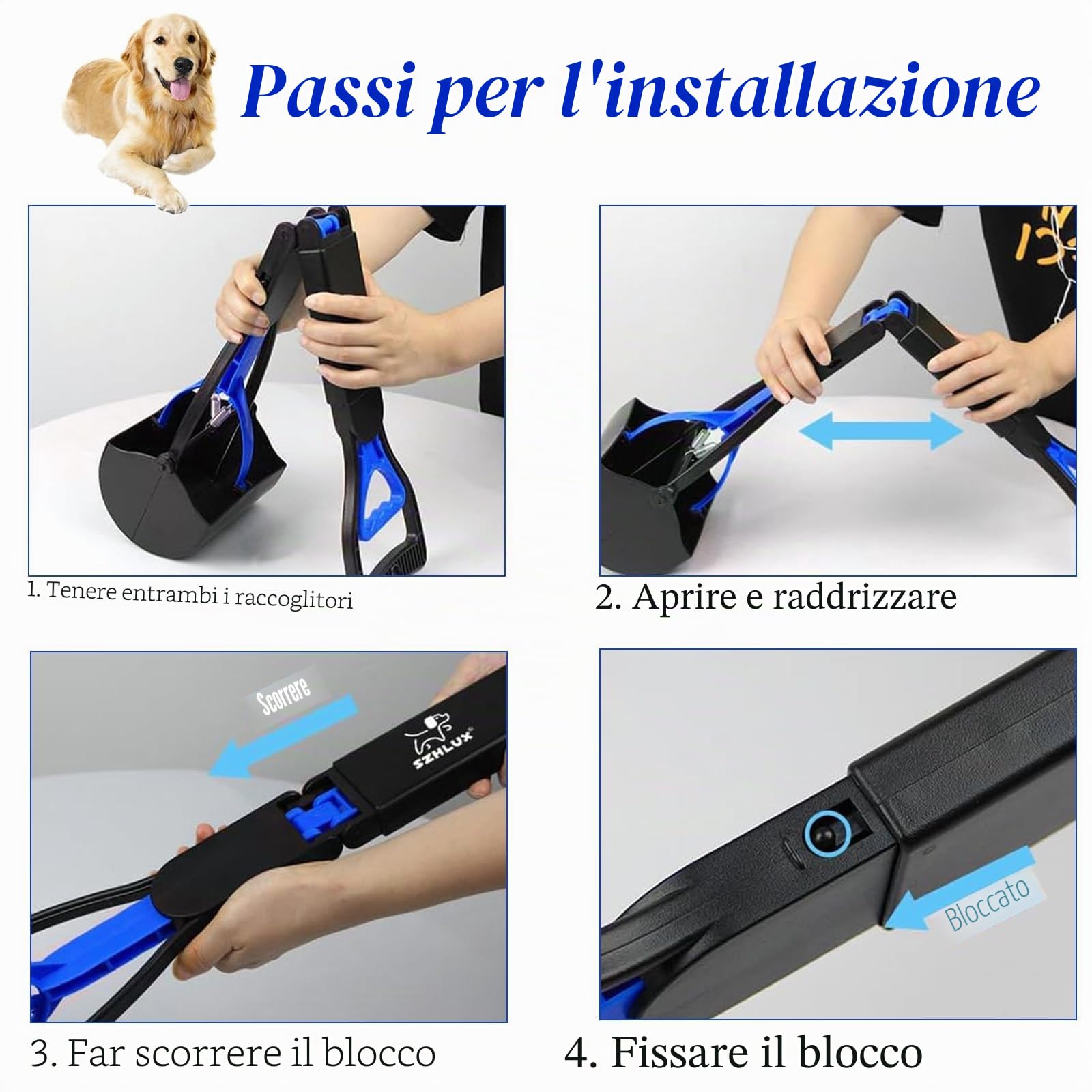 Paletta Raccogli Cacca Cani per Raccogli 45cm Cacca Cane Pieghevole Paletta per Cacca con Sacchetti Cane Cacca, Portasacchetti Cane Cacca Cane Paletta Cacca Cane per Raccogli Feci Cane (Blu)