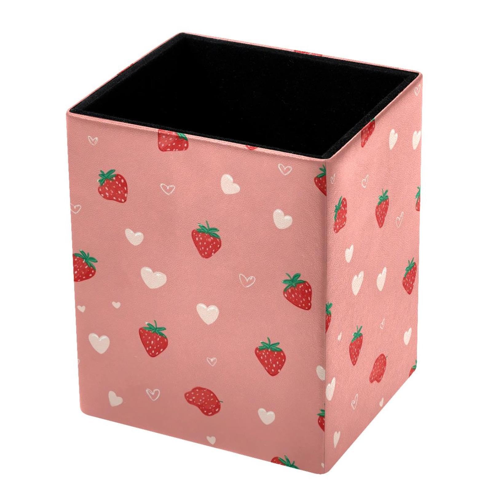 VAPOKF Pencil Holders for Desk, Hearts and Strawberries Printed Pen Holders Pen Pot Makeup Brushes Storage Desktop Stationery Supplies Organiser for Home Office
