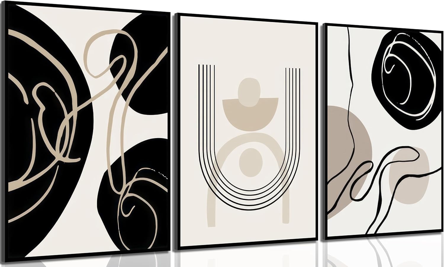 3Pcs Boho Neutral Geometric Canvas Wall Art Black and white minimalism Line Painting Picture Wall Decor Mid Century Modern Abstract Poster Print Artwork for Livingroom Bedroom Bathroom Home Decoration