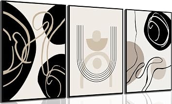 3Pcs Boho Neutral Geometric Wall Art Black and white minimalism Line Painting Wall Decor Mid Century Modern Abstract Poster Print Artwork for Living Room Bedroom Bathroom Home Decoration Unframed