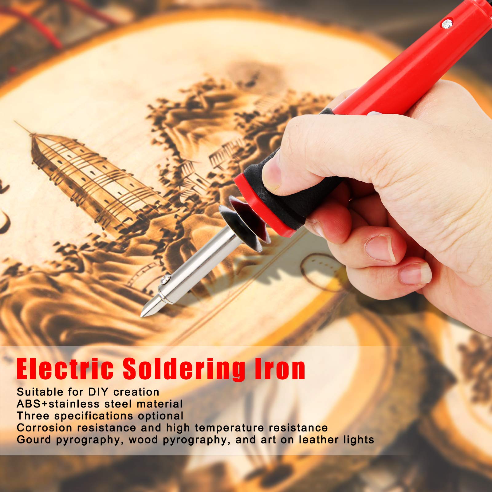 Electric Soldering Iron with 5 Pen Tips, DIY Creation for Gourd Pyrography, Wood & Leather Art (US Plug 110V)