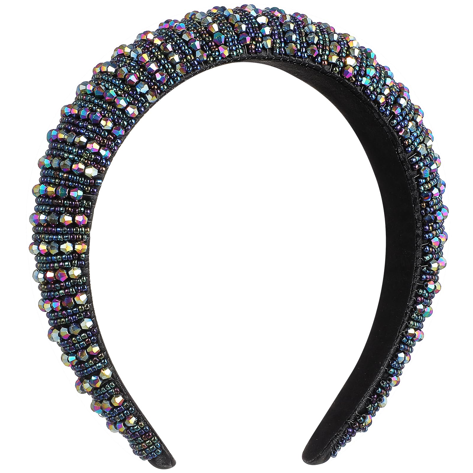 Rhinestones Crystal Padded Headbands Blue Rhinestone Diamond Shiny Hairband Wide Glitter Beaded Hair Hoop for Women Party Wedding Headpiece Hair Accessories
