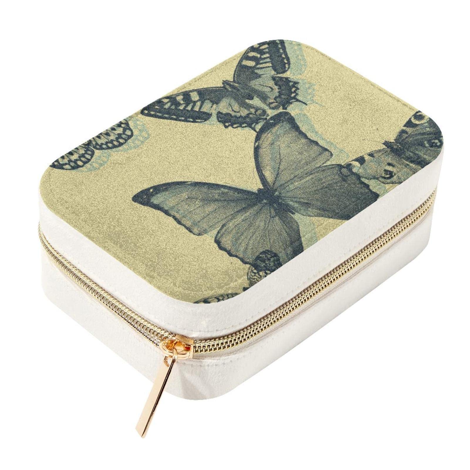 Boîte à bijoux de voyage velours portable mini coffret de rangement papillon