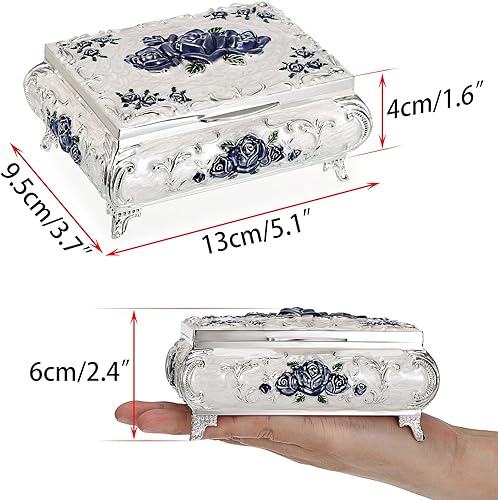 Miniatura 3 de Vintage Jewellery Box,Jewelry Treasure Box,Vintage Metal Small Jewelry Box Trinket Box with Red Flower Pattern, Retro Trinket Storage Box Jewelry