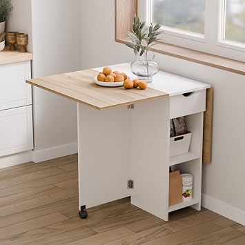 Mondeer Drop Leaf Table, 77-120 cm Folding Dining Table for 2-4 People