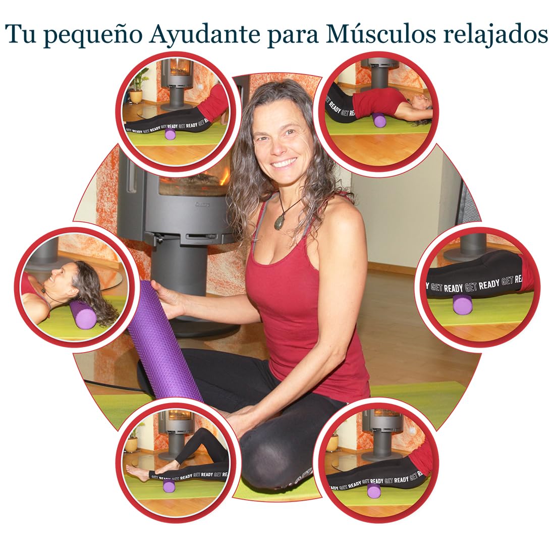 Foam Roller de Espuma EVA para Fascia Trigger Point; Rodillo masaje muscular Ø9.5cm x43cm violeta; Rulo para Estirar Espalda Neck e Pilates; Rollo Cilindro automasaje