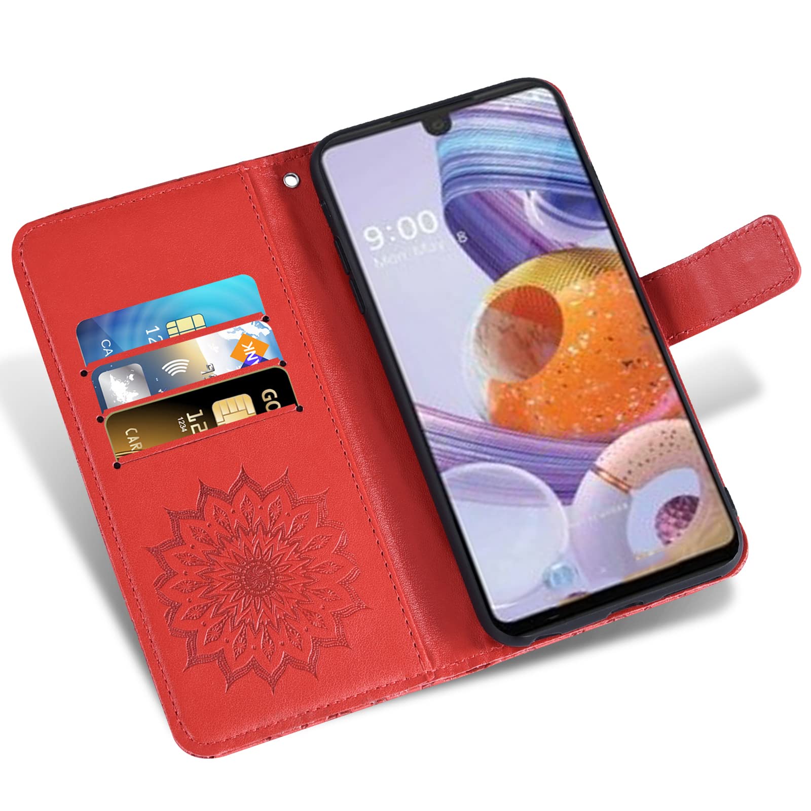 Phone Case for LG Stylo 6/Stylo6 Plus/K71 Stylus Wallet Cases with Tempered Glass Screen Protector Leather Slim Flip Cover Card Holder Stand Cell Accessories LGStylo6 6+ 6plus Six 2020 Women Men Red