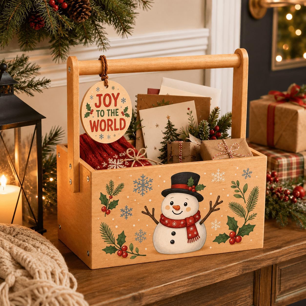 Wooden Storage Basket with Stand and Accessories, Holiday Serving Tray Gift Set for Home Organization, Christmas Decorative Fruit Platter for Kitchen Tabletop,XL image 2