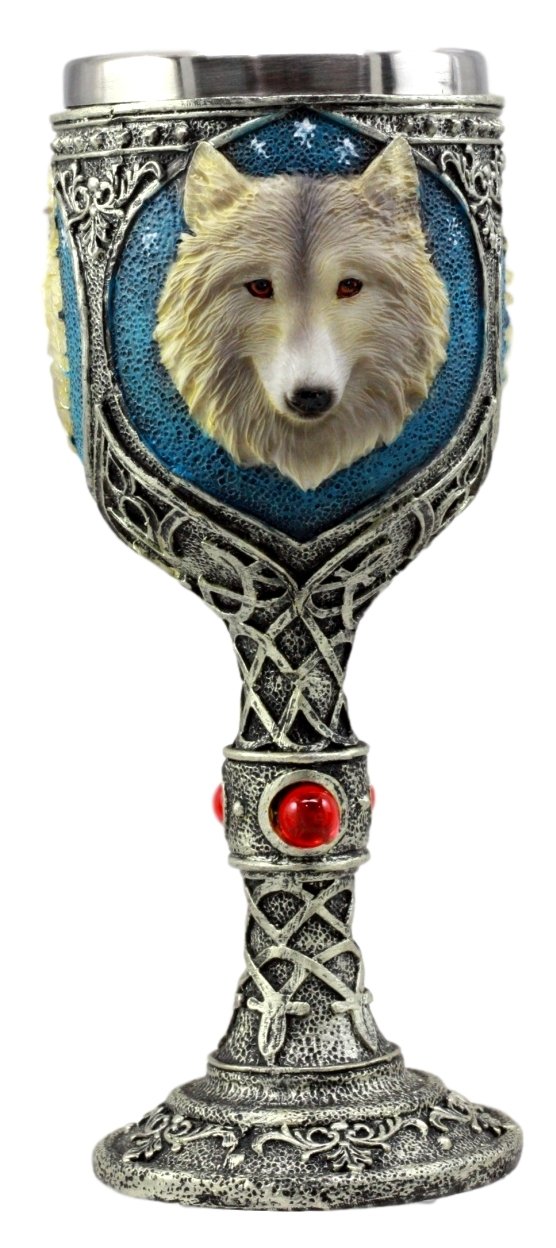 Ebros GiftRoyal Blue Celtic Knotwork Magic Remus Gray Wolf Wine Chalice Goblet Cup 7oz Home Kitchen And Dining Decor Accessory Ceremonial Goblet For Direwolf Wolves Timberwolf Coyote Fans