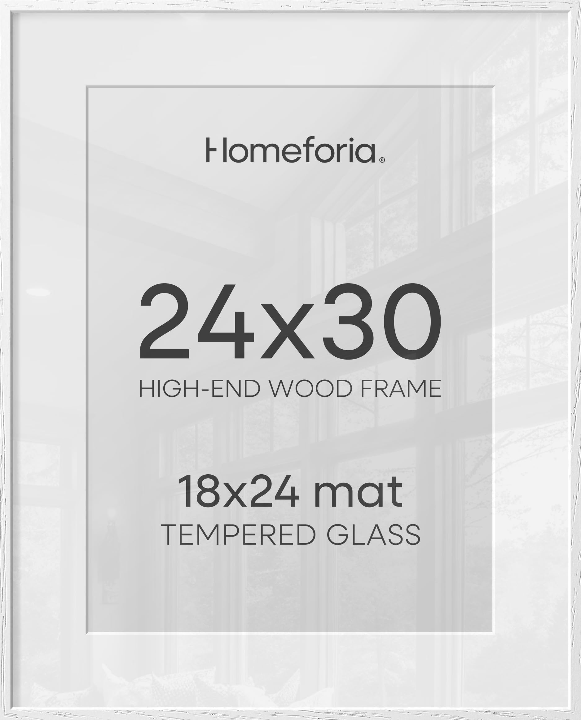 Homeforia 24x30 Poster Frame White, High End Oak 24 x 30 White Wood Picture Frames with Mat 18 x 24 for Photo, 24x30 Wooden Frame Matted to 18x24, 30x24 Large Frame, Tempered Glass, Wall Kit, Set of 3